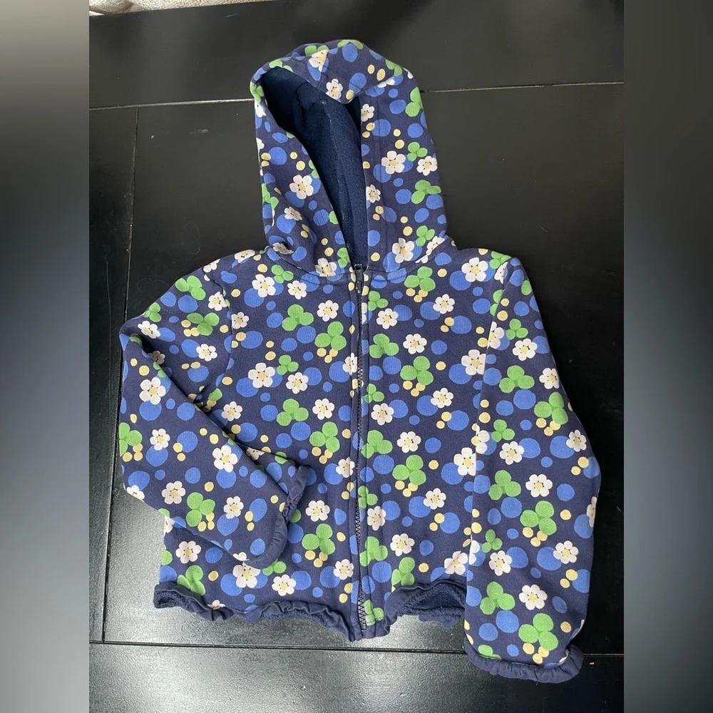 Gymboree Navy Blue Floral Hoodie with ruffle detail Jacket 4T-5T